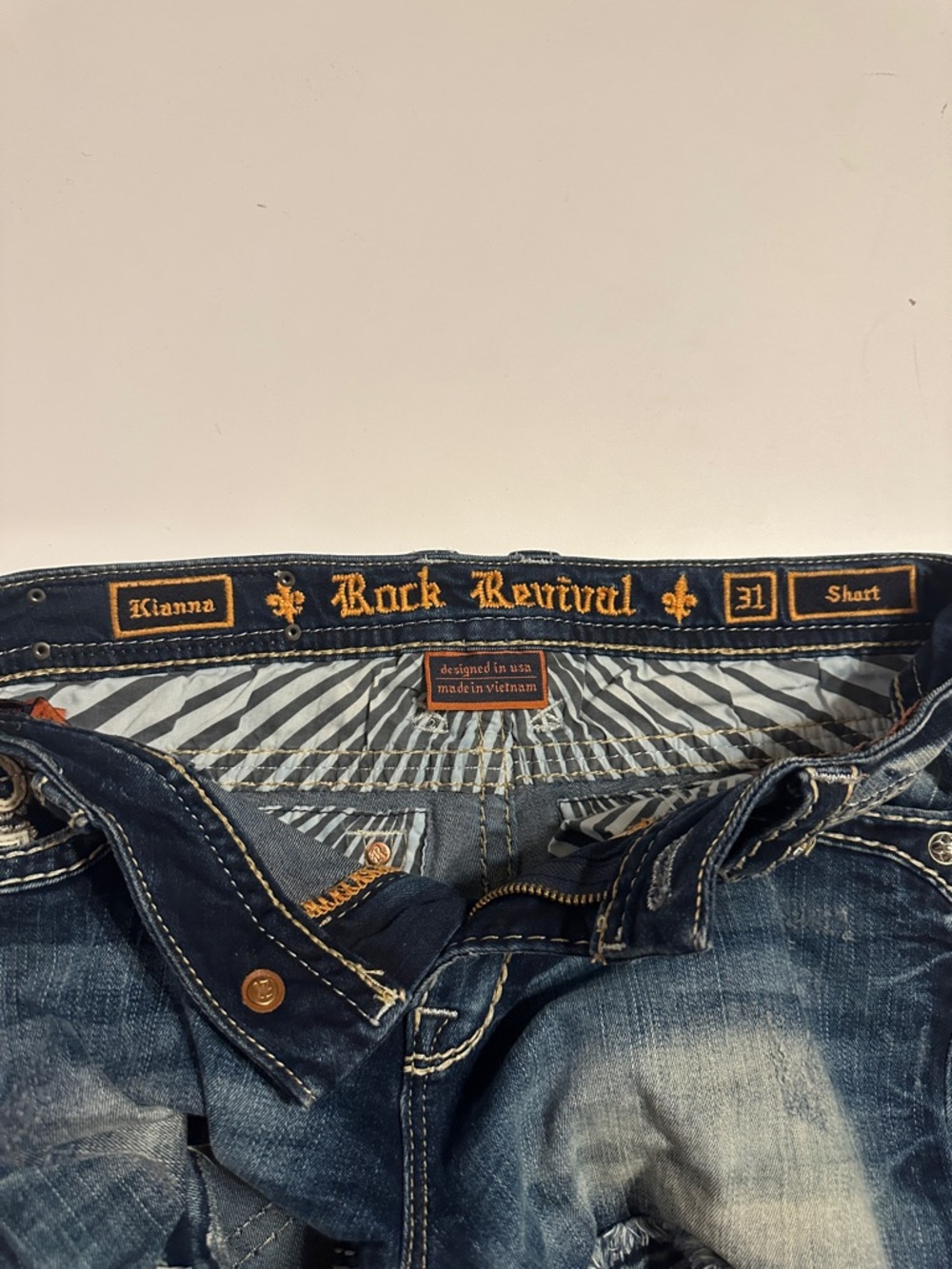 Rock Revival Distressed Dark Blue Denim Jean Shorts - Picture 2 of 7